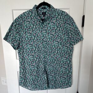 J.CREW Flex Washed Slim Blue Floral Cotton Short Sleeve Button-Up Shirt Men's XL